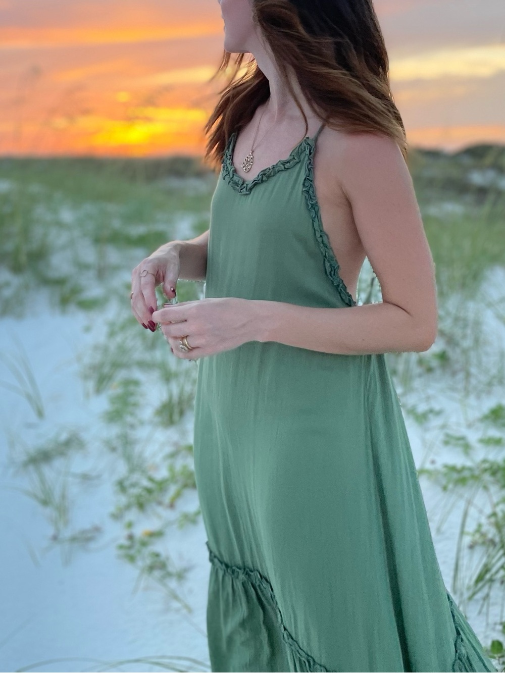 Alia Blue Sage Green Open Back Maxi Dress